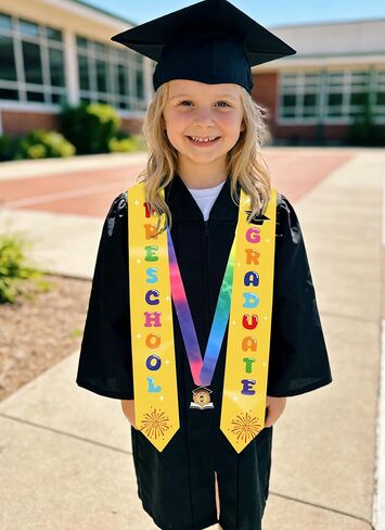Kindergarten Preschool Graduation Cap and Stole - Grad Caps and Award Medals, Colorful Letter Printed Sash for Kid in Saudi Arabia