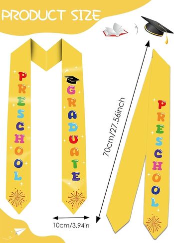 Kindergarten Preschool Graduation Cap and Stole - Grad Caps and Award Medals, Colorful Letter Printed Sash for Kid in Saudi Arabia