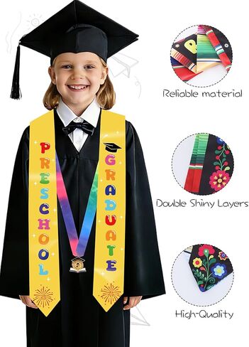 Kindergarten Preschool Graduation Cap and Stole - Grad Caps and Award Medals, Colorful Letter Printed Sash for Kid in Saudi Arabia