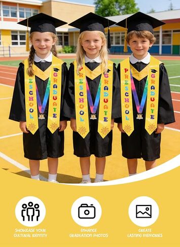 Kindergarten Preschool Graduation Cap and Stole - Grad Caps and Award Medals, Colorful Letter Printed Sash for Kid in Saudi Arabia