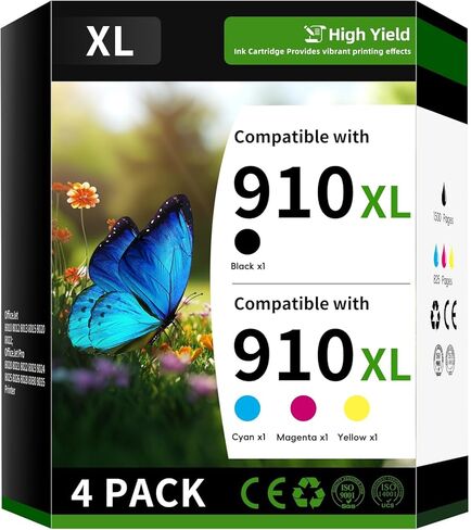 910XL Ink Cartridge Combo Pack Compatible Replacement for HP 910XL Ink Carridges Combo Pack Works with OfficeJet 8010 8012 OfficeJet Pro 8020 8021 (4 Pack, Black Cyan Magenta Yellow) in Saudi Arabia