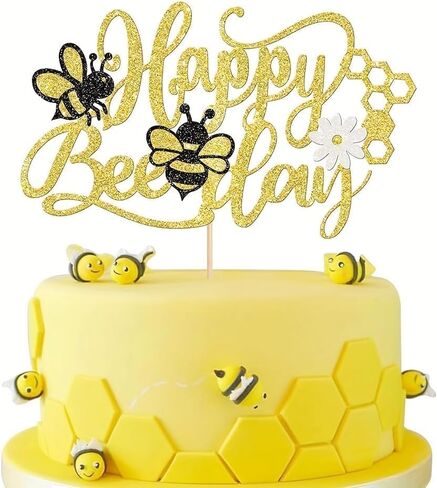 20 Pcs Bumble Bee Cupcake Toppers Bee Decorations for Party Glitter Gender Reveal Honeycomb Cupcake Picks Baby Shower Birthday Party Cake Decorations Supplies Bee Party Favors in Saudi Arabia