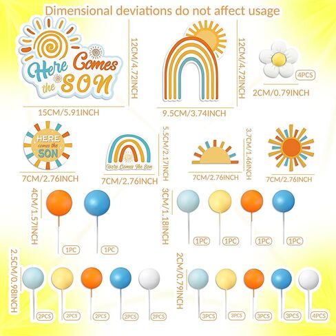 Here Comes The Son Baby Shower Decor Here Comes The Son Cake Topper Daisy Sun Cake Decorations for Sunshine Theme Birthday Party Supplies Orange Blue Balls Cake Toppers in Kuwait