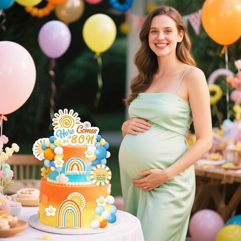 Here Comes The Son Baby Shower Decor Here Comes The Son Cake Topper Daisy Sun Cake Decorations for Sunshine Theme Birthday Party Supplies Orange Blue Balls Cake Toppers in Kuwait