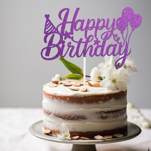 1 قطعة كعكة عيد ميلاد سعيد توبر الأرجواني بريق كعكة عيد ميلاد سعيد اختيار للاحتفال عيد ميلاد حزب الديكور الأرجواني لوازم الحفلات عيد ميلاد كب كيك القبعات العالية للفتيات الفتيان in Kuwait