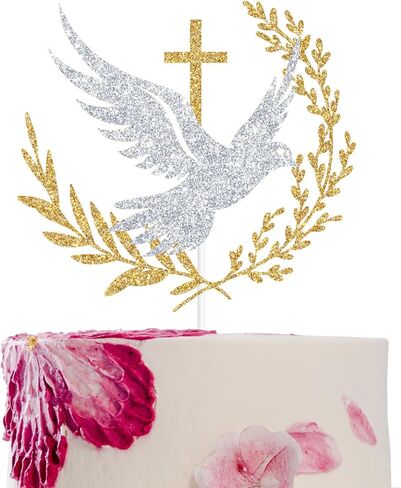 Glitter Holy Dove Cross Cake Topper, Baptism, First Holy Communion, Confirmation, Christian Wedding, Religious Baby Shower 1st Birthday Party Decorations in Saudi Arabia