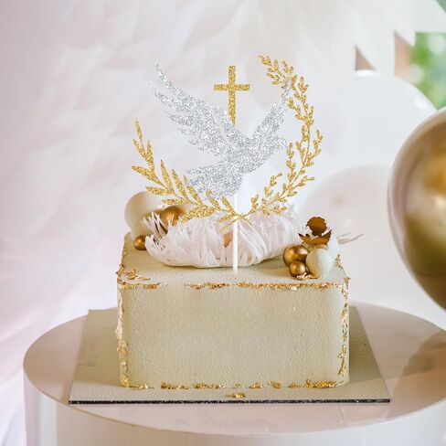 Glitter Holy Dove Cross Cake Topper, Baptism, First Holy Communion, Confirmation, Christian Wedding, Religious Baby Shower 1st Birthday Party Decorations in Saudi Arabia