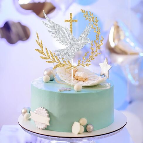 Glitter Holy Dove Cross Cake Topper, Baptism, First Holy Communion, Confirmation, Christian Wedding, Religious Baby Shower 1st Birthday Party Decorations in Saudi Arabia