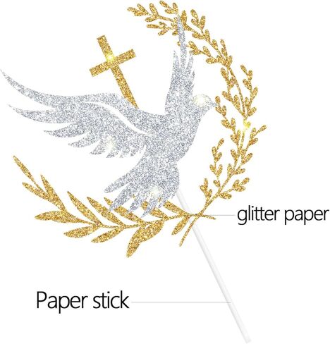 Glitter Holy Dove Cross Cake Topper, Baptism, First Holy Communion, Confirmation, Christian Wedding, Religious Baby Shower 1st Birthday Party Decorations in Saudi Arabia