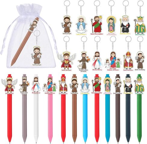 Kenning 36 Pcs Jesus Pens Bulk Christian Gifts Bible Catholic Keychains Little Jesus Pens with Organza Bags Religious Party Favors for Women Men Prayer Office Home Church Party Favors in Kuwait