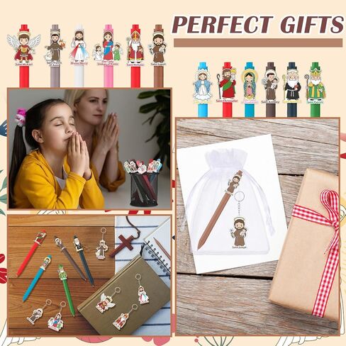 Kenning 36 Pcs Jesus Pens Bulk Christian Gifts Bible Catholic Keychains Little Jesus Pens with Organza Bags Religious Party Favors for Women Men Prayer Office Home Church Party Favors in Kuwait