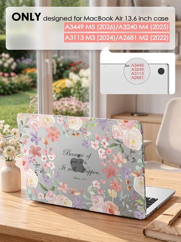 iCasso for M5 MacBook Air 13 inch Case 2026 2025-2022,M4 M3 M2 Model A3449 A3240 A3113 A2681, Floral Christian Hard Shell Case for Mac Air 13.6"+Keyboard Cover + Screen Protector, Positive Quotes in Kuwait