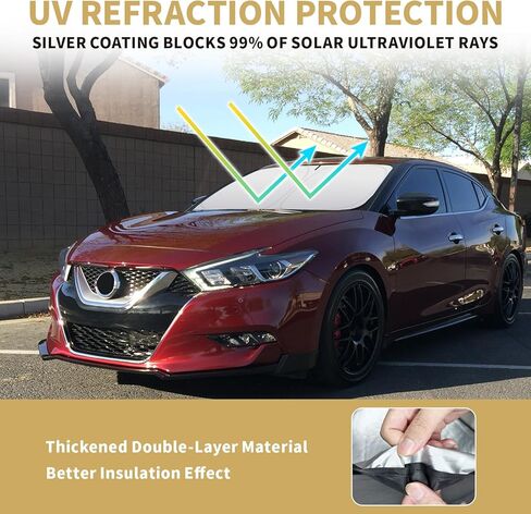 Front Windshield Sun Shade Thickened 2-Layer Compatible with Nissan Maxima Foldable Sunshade Custom Fit Sun Visor Keeps Car Interior Cool Blocks UV Rays (for Nissan Maxima) in Saudi Arabia