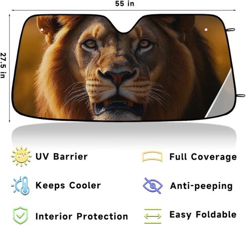 Windshield Sun Shade Car Sunshade Foldable Lion Yellow Golden Sunshades Keep Car Interior Cool for Cars & Truck Sblocks UV Rays 55"*27.5" in Kuwait