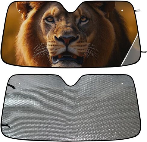 Windshield Sun Shade Car Sunshade Foldable Lion Yellow Golden Sunshades Keep Car Interior Cool for Cars & Truck Sblocks UV Rays 55"*27.5" in Kuwait