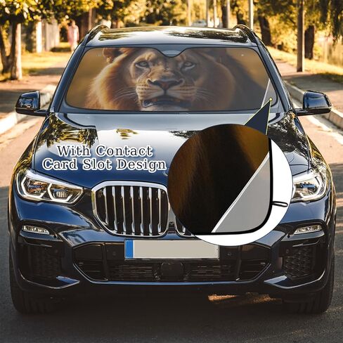 Windshield Sun Shade Car Sunshade Foldable Lion Yellow Golden Sunshades Keep Car Interior Cool for Cars & Truck Sblocks UV Rays 55"*27.5" in Kuwait