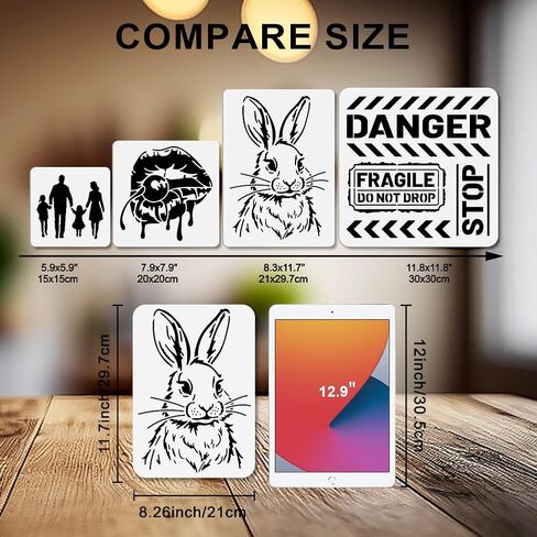 MAYJOYDIY 4Pcs Rabbit Rooster Pig Sunglasses Stencils 11.7×8.3inch Reusable Hiphop Chicken Stencil for Painting Bunny Templates with Paint Brush for Window Wood Wall Home Gift Decoration in Kuwait