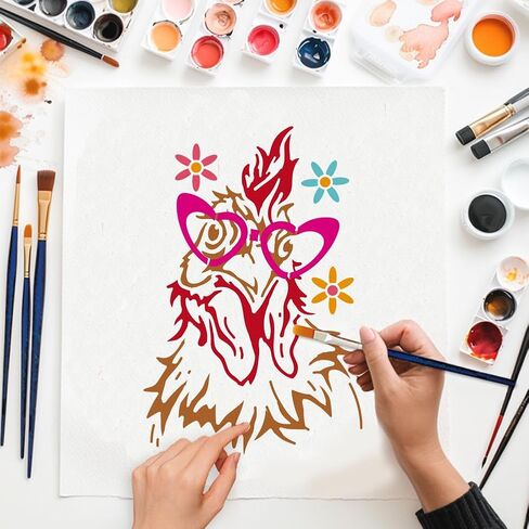MAYJOYDIY 4Pcs Rabbit Rooster Pig Sunglasses Stencils 11.7×8.3inch Reusable Hiphop Chicken Stencil for Painting Bunny Templates with Paint Brush for Window Wood Wall Home Gift Decoration in Kuwait