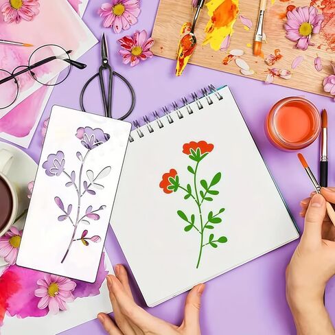 24 Sheets Reusable Wildflower Stencils for Painting, Washable PET Floral Painting Templates, Leaf Vine & Floral Designs Stencils for Wood, Canvas, Furniture Art, Home Decor & DIY Crafts, 5.9" ×2.95" in Saudi Arabia