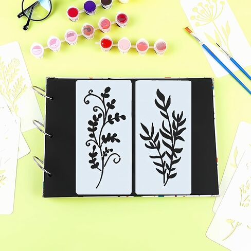 24 Sheets Reusable Wildflower Stencils for Painting, Washable PET Floral Painting Templates, Leaf Vine & Floral Designs Stencils for Wood, Canvas, Furniture Art, Home Decor & DIY Crafts, 5.9" ×2.95" in Saudi Arabia