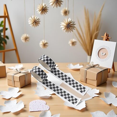 2Pcs Black White Decorative Washi Tape Compact Checkerboard Pattern Paper Tape DIY Fade-Resistant Arts Black and White Washi Tape and Crafts Tape Arts and Crafts Tape Adhesives in Saudi Arabia