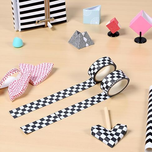2Pcs Black White Decorative Washi Tape Compact Checkerboard Pattern Paper Tape DIY Fade-Resistant Arts Black and White Washi Tape and Crafts Tape Arts and Crafts Tape Adhesives in Saudi Arabia