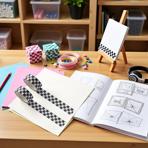 2Pcs Black White Decorative Washi Tape Compact Checkerboard Pattern Paper Tape DIY Fade-Resistant Arts Black and White Washi Tape and Crafts Tape Arts and Crafts Tape Adhesives in Saudi Arabia