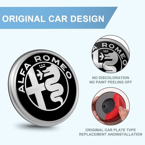 for Alfa Romeo Front and Rear Car Badge Emblems, Silver and Black Logo Decorative Stickers for Giulia Stelvio, Exterior Accessories in Saudi Arabia