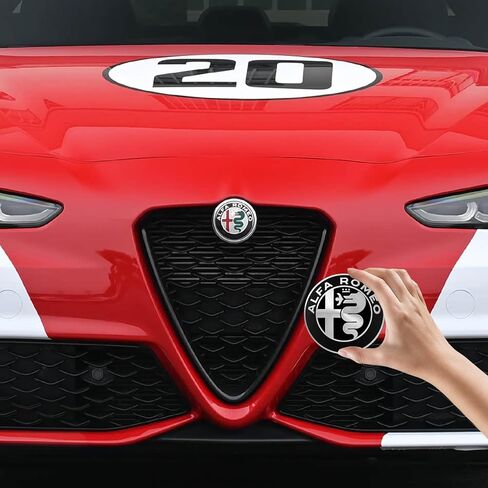 for Alfa Romeo Front and Rear Car Badge Emblems, Silver and Black Logo Decorative Stickers for Giulia Stelvio, Exterior Accessories in Saudi Arabia