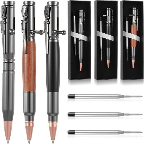 3 Sets Bolt Bullet Pens for Men Bullet Pen for Collector Lover with Gift Box and Black Ink Refills Christmas Thanksgiving Party Gifts (Wood Gray Black) in Saudi Arabia