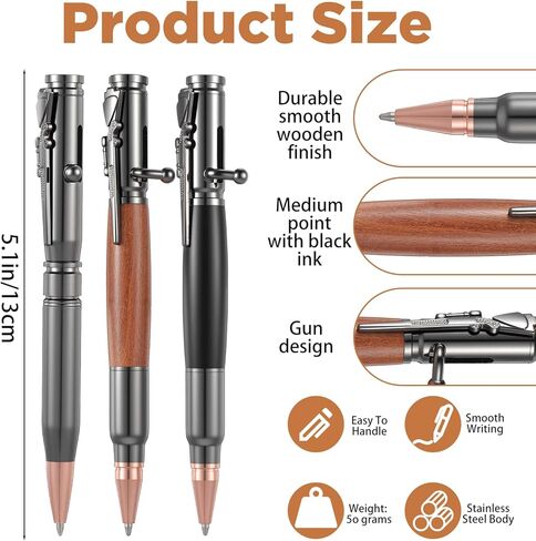 3 Sets Bolt Bullet Pens for Men Bullet Pen for Collector Lover with Gift Box and Black Ink Refills Christmas Thanksgiving Party Gifts (Wood Gray Black) in Saudi Arabia