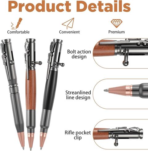 3 Sets Bolt Bullet Pens for Men Bullet Pen for Collector Lover with Gift Box and Black Ink Refills Christmas Thanksgiving Party Gifts (Wood Gray Black) in Saudi Arabia