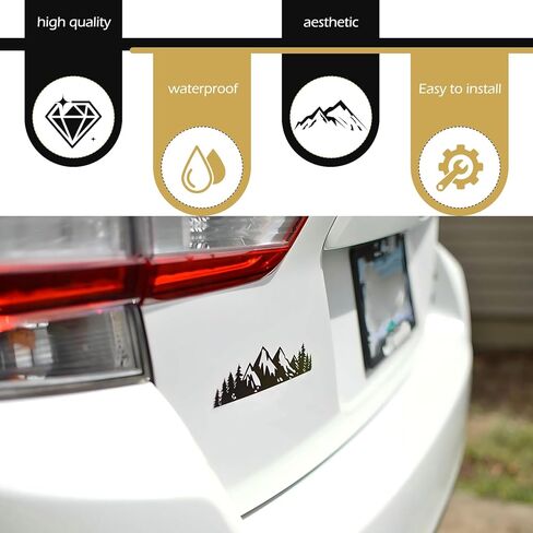 2PCS Snow Mountain Tree Stickers for Car, 7" × 2" Mountain Graphic Window Decals, Badge Decal for Car Trunk Tailgate Emblem, Auto Decor Accessories, Universal for Sedan, SUV (Black) in Saudi Arabia