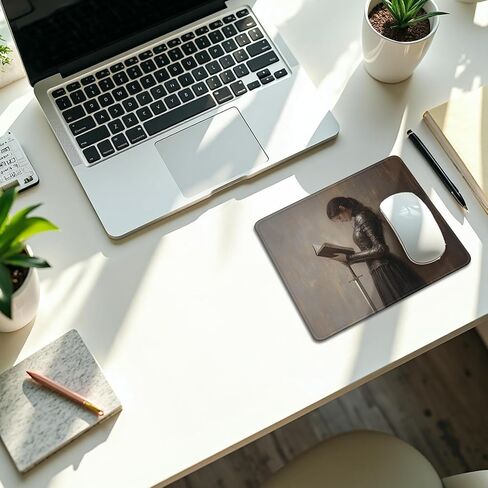 Dark Academia Knight Woman Reading Book Mouse Pad, Book Lover Gifts, Vintage Medieval Bookish Mouse Pads Mousepad for Home Office Dorm Computers Laptop Supplies Desk Accessories, 9.5x7.9 Inch in Saudi Arabia