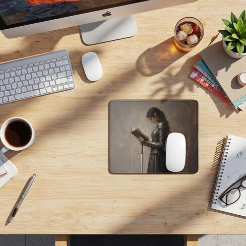 Dark Academia Knight Woman Reading Book Mouse Pad, Book Lover Gifts, Vintage Medieval Bookish Mouse Pads Mousepad for Home Office Dorm Computers Laptop Supplies Desk Accessories, 9.5x7.9 Inch in Saudi Arabia