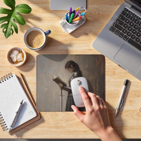 Dark Academia Knight Woman Reading Book Mouse Pad, Book Lover Gifts, Vintage Medieval Bookish Mouse Pads Mousepad for Home Office Dorm Computers Laptop Supplies Desk Accessories, 9.5x7.9 Inch in Saudi Arabia