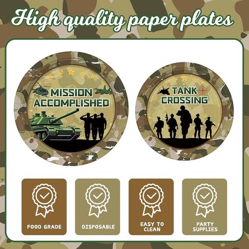 106Pcs Camo Army Birthday Party Decorations 12-Guest Set, Reusable Military Theme Supplies with Backdrop, Banner, Camo Balloons, Durable Plates & Napkins for Kids Adults Army Party Favors in Saudi Arabia