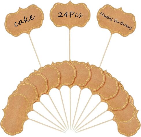 24 pcs Cupcake Toppers, Blank Toothpick Flags Cake Toppers Cheese Markers for Party Buffet, Cake Toppers, Appetizer Signs Suitable for Wedding Birthday Party Decor - Brown in Kuwait