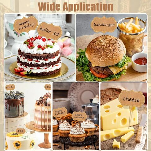 24 pcs Cupcake Toppers, Blank Toothpick Flags Cake Toppers Cheese Markers for Party Buffet, Cake Toppers, Appetizer Signs Suitable for Wedding Birthday Party Decor - Brown in Kuwait