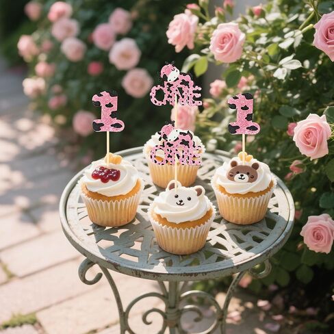 Cow One Cupcake Toppers - 12Pcs Pink Glitter Farm Animals First Birthday Cupcake Decorations for Cow Theme 1st Birthday Baby Shower Party Cake Decor in Saudi Arabia