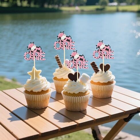 Cow One Cupcake Toppers - 12Pcs Pink Glitter Farm Animals First Birthday Cupcake Decorations for Cow Theme 1st Birthday Baby Shower Party Cake Decor in Saudi Arabia