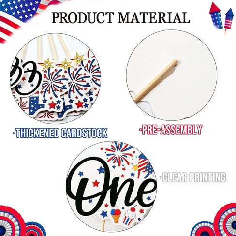 Firefairy Little Firecracker First Birthday Cupcake Toppers, 24pcs Red White Blue, 4th of July & 1st Birthday Decor in Saudi Arabia