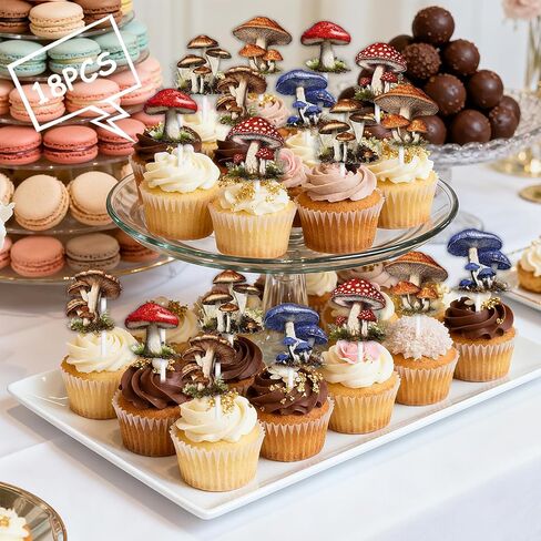 18pcs بريق الفطر كب كيك توبر يهتف لنباتات الغابات البرية موضوع استحمام الطفل حزب الديكور يختار لصبي فتاة عيد ميلاد سعيد صالح ديكور لوازم مجموعة in Kuwait