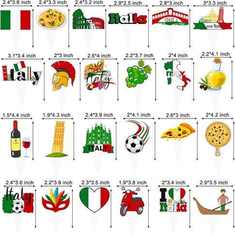 Italy Party Decorations Italian Theme Cupcake Toppers 48PCS I Love Italy Birthday Party Decorations Pizza The Leaning Tower of Pisa Cupcake Picks for Republic Day Supplies Italian Country Favor in Kuwait
