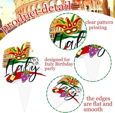 Italy Party Decorations Italian Theme Cupcake Toppers 48PCS I Love Italy Birthday Party Decorations Pizza The Leaning Tower of Pisa Cupcake Picks for Republic Day Supplies Italian Country Favor in Kuwait