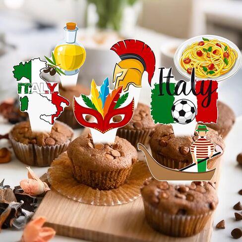 Italy Party Decorations Italian Theme Cupcake Toppers 48PCS I Love Italy Birthday Party Decorations Pizza The Leaning Tower of Pisa Cupcake Picks for Republic Day Supplies Italian Country Favor in Kuwait