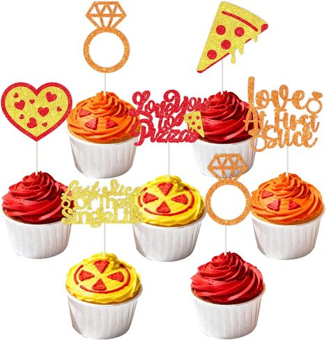 36 Pcs Pizza Bridal Shower Cupcake Toppers Last Slice of The Single Life Fast Food Themed Cupcake Picks Love at First Slice Glitter Italian Theme Cake Decorations for Women Bachelorette Party Supplies in Saudi Arabia