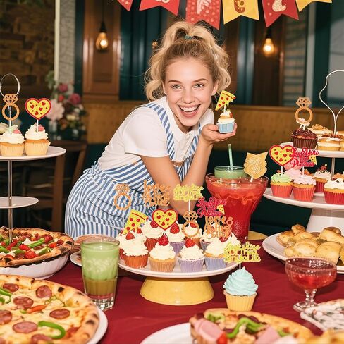 36 Pcs Pizza Bridal Shower Cupcake Toppers Last Slice of The Single Life Fast Food Themed Cupcake Picks Love at First Slice Glitter Italian Theme Cake Decorations for Women Bachelorette Party Supplies in Saudi Arabia