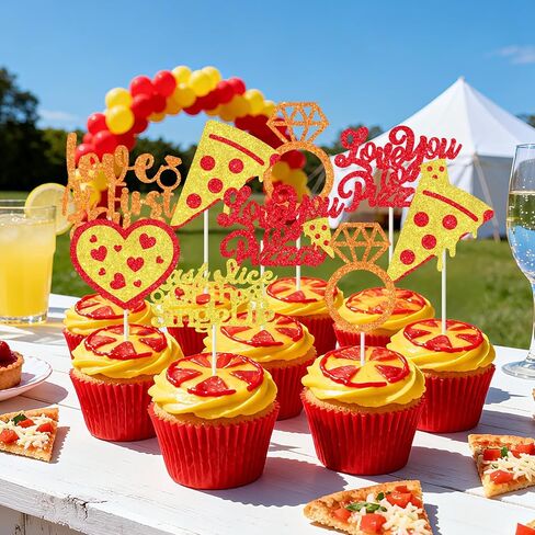 36 Pcs Pizza Bridal Shower Cupcake Toppers Last Slice of The Single Life Fast Food Themed Cupcake Picks Love at First Slice Glitter Italian Theme Cake Decorations for Women Bachelorette Party Supplies in Saudi Arabia