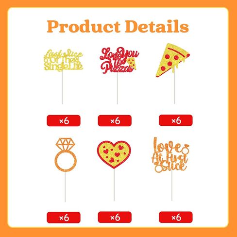 36 Pcs Pizza Bridal Shower Cupcake Toppers Last Slice of The Single Life Fast Food Themed Cupcake Picks Love at First Slice Glitter Italian Theme Cake Decorations for Women Bachelorette Party Supplies in Saudi Arabia